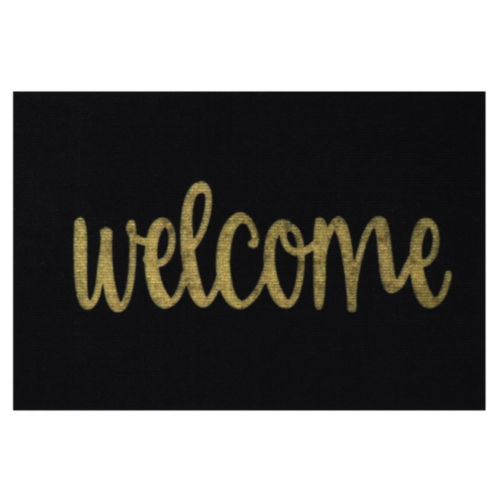 Welcome Black & Gold Woven Indoor Outdoor Accent Mat NWT